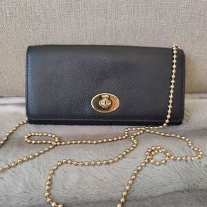 Coach Black Wallet with Gold Chain